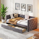 Sofa bed with drawers, modern velvet upholstered sofa bed with button tufted sofa bed frame with double drawers, bedroom living room furniture, Grey(83.47''x42.91''x30.71''') - Supfirm