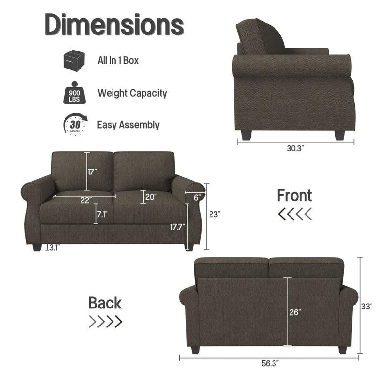 Sofa with Solid Wood Frame,, Comfy Sofa Couch with Extra Deep Seats, Modern 2 Seater Sofa, for Living Room Apartment Lounge, Grey - Supfirm