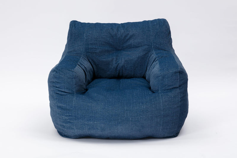 Soft Cotton Linen Fabric Bean Bag Chair Filled With Memory Sponge,Blue - Supfirm