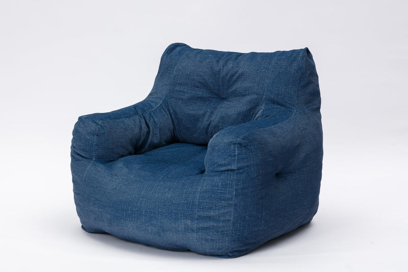 Soft Cotton Linen Fabric Bean Bag Chair Filled With Memory Sponge,Blue - Supfirm