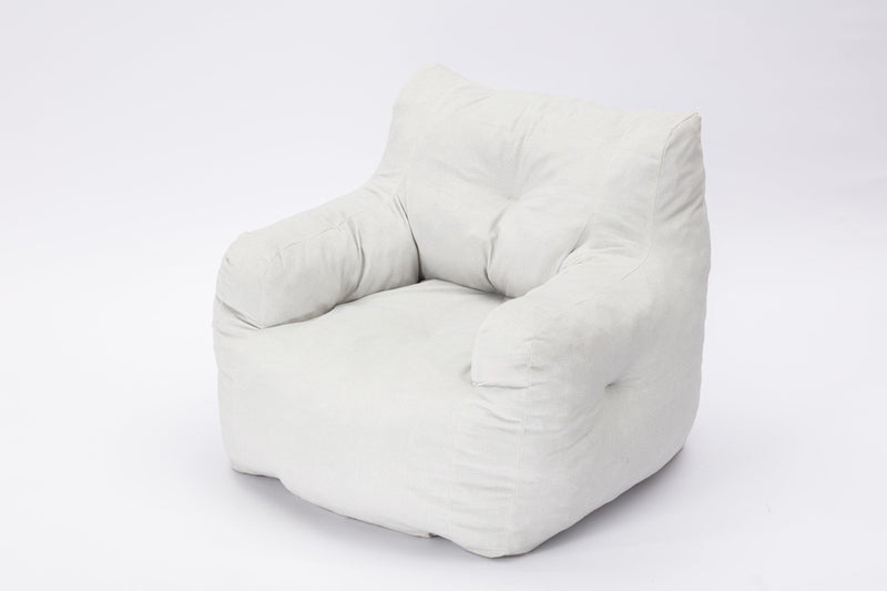 Soft Cotton Linen Fabric Bean Bag Chair Filled With Memory Sponge,Ivory - Supfirm