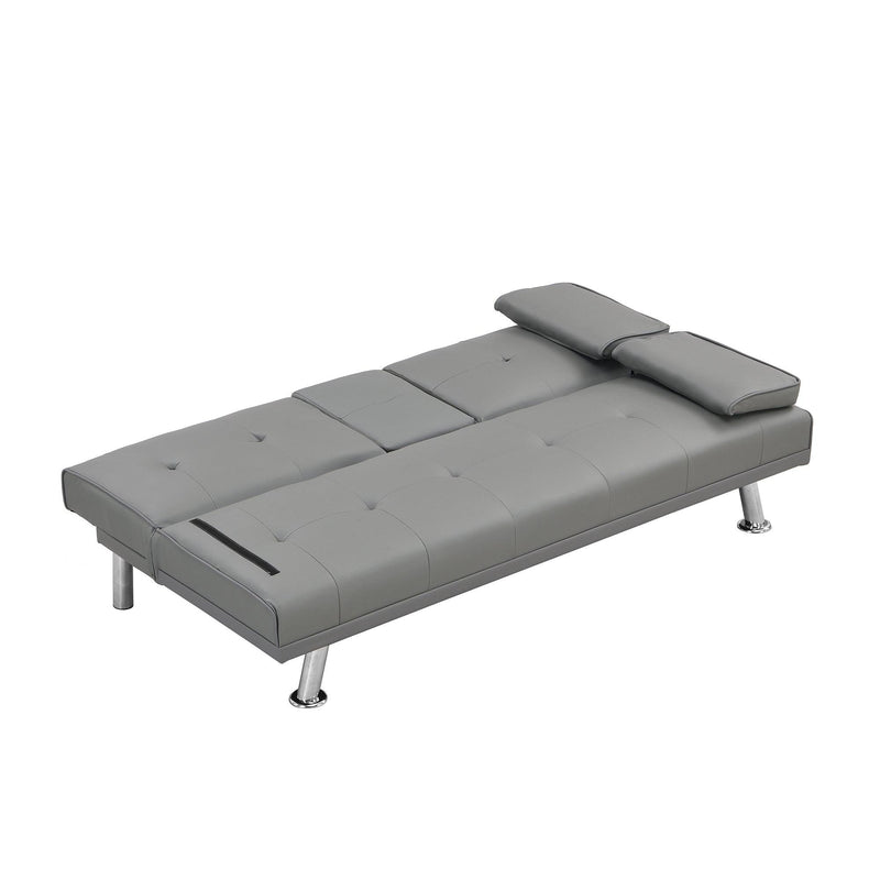 sofa bed with Armrest two holders WOOD FRAME, STAINLESS LEG, FUTON GREY PVC - Supfirm