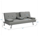 sofa bed with Armrest two holders WOOD FRAME, STAINLESS LEG, FUTON GREY PVC - Supfirm