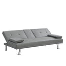 sofa bed with Armrest two holders WOOD FRAME, STAINLESS LEG, FUTON GREY PVC - Supfirm