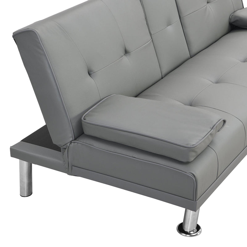 sofa bed with Armrest two holders WOOD FRAME, STAINLESS LEG, FUTON GREY PVC - Supfirm