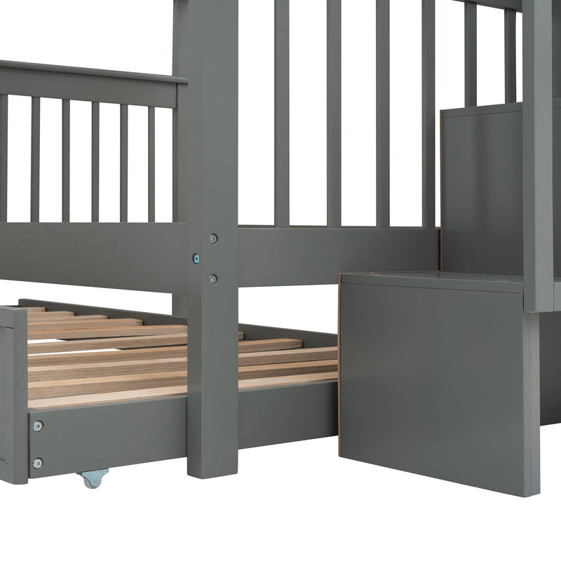 Stairway Full-Over-Full Bunk Bed with Twin size Trundle, Storage and Guard Rail for Bedroom, Dorm - Gray(OLD SKU :LP001210AAE) - Supfirm
