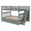 Stairway Full-Over-Full Bunk Bed with Twin size Trundle, Storage and Guard Rail for Bedroom, Dorm - Gray(OLD SKU :LP001210AAE) - Supfirm