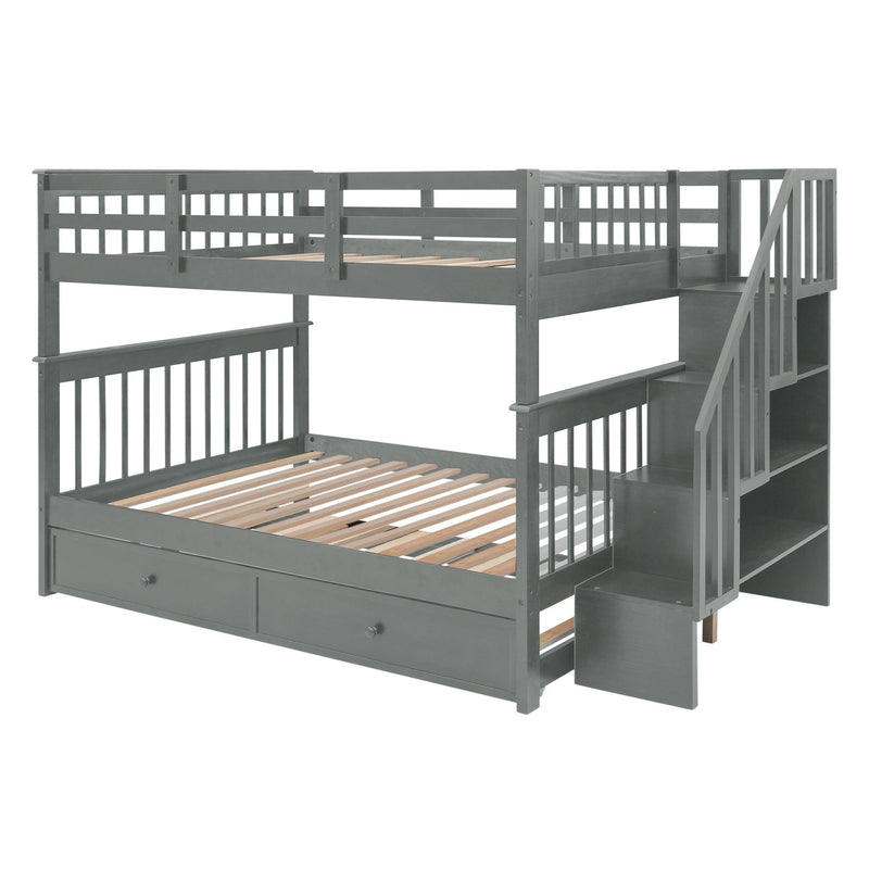 Stairway Full-Over-Full Bunk Bed with Twin size Trundle, Storage and Guard Rail for Bedroom, Dorm - Gray(OLD SKU :LP001210AAE) - Supfirm