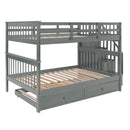 Stairway Full-Over-Full Bunk Bed with Twin size Trundle, Storage and Guard Rail for Bedroom, Dorm - Gray(OLD SKU :LP001210AAE) - Supfirm