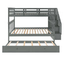 Stairway Full-Over-Full Bunk Bed with Twin size Trundle, Storage and Guard Rail for Bedroom, Dorm - Gray(OLD SKU :LP001210AAE) - Supfirm