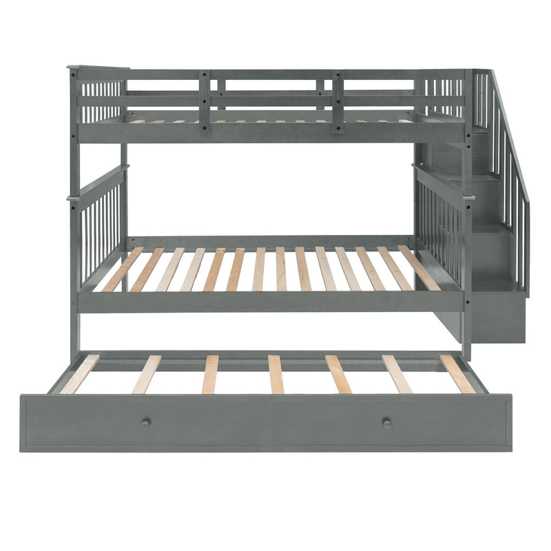 Stairway Full-Over-Full Bunk Bed with Twin size Trundle, Storage and Guard Rail for Bedroom, Dorm - Gray(OLD SKU :LP001210AAE) - Supfirm