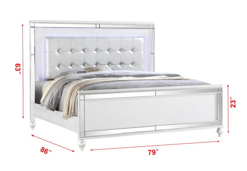 Sterling King 5 PC LED Bedroom set made with wood in White Color - Supfirm