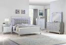 Sterling King Size Upholstered LED Bed made with wood in Silver Color - Supfirm