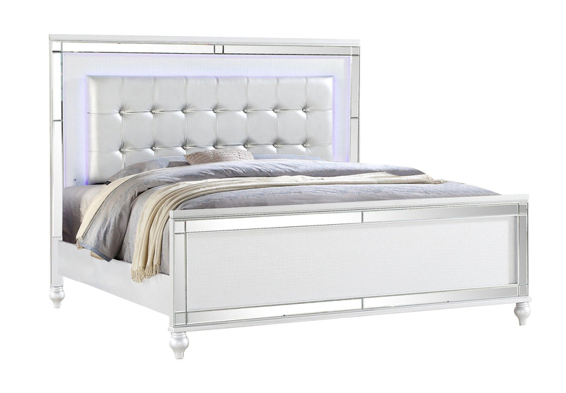 Sterling Queen Size Upholstered LED Bed made with wood in White Color - Supfirm