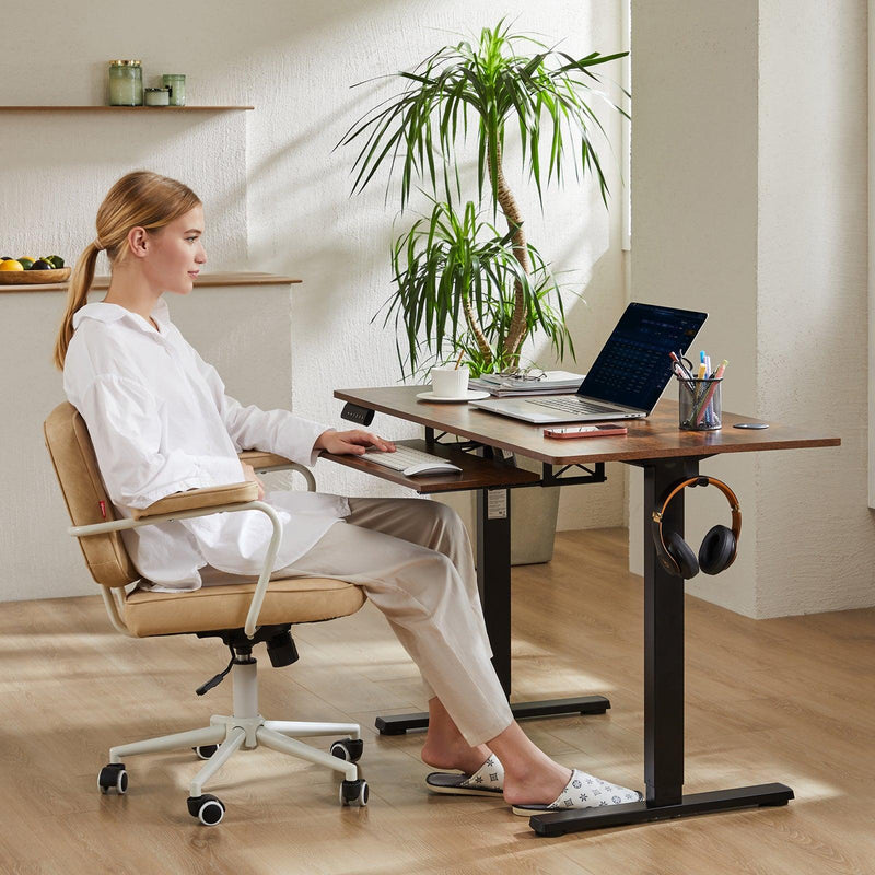 Sweetcrispy Electric Standing Desk with Keyboard Tray Large Ergonomic Computer Desk Home Office Desk,48 x 24 Inches Rustic Brown - Supfirm