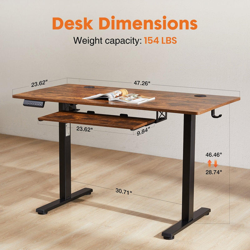 Sweetcrispy Electric Standing Desk with Keyboard Tray Large Ergonomic Computer Desk Home Office Desk,48 x 24 Inches Rustic Brown - Supfirm