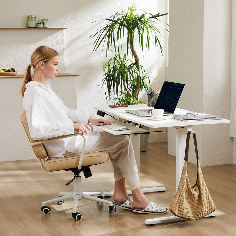 Sweetcrispy Electric Standing Desk with Keyboard Tray Large Ergonomic Computer Desk Home Office Desk,48 x 24 Inches White - Supfirm