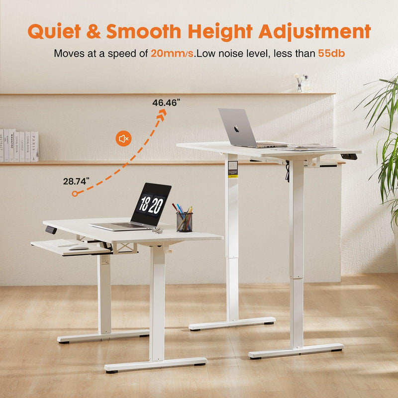 Sweetcrispy Electric Standing Desk with Keyboard Tray Large Ergonomic Computer Desk Home Office Desk,48 x 24 Inches White - Supfirm