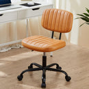 SWEETCRISPY PU Leather Low Back Task Chair Small Home Office Chair with Wheels - Supfirm