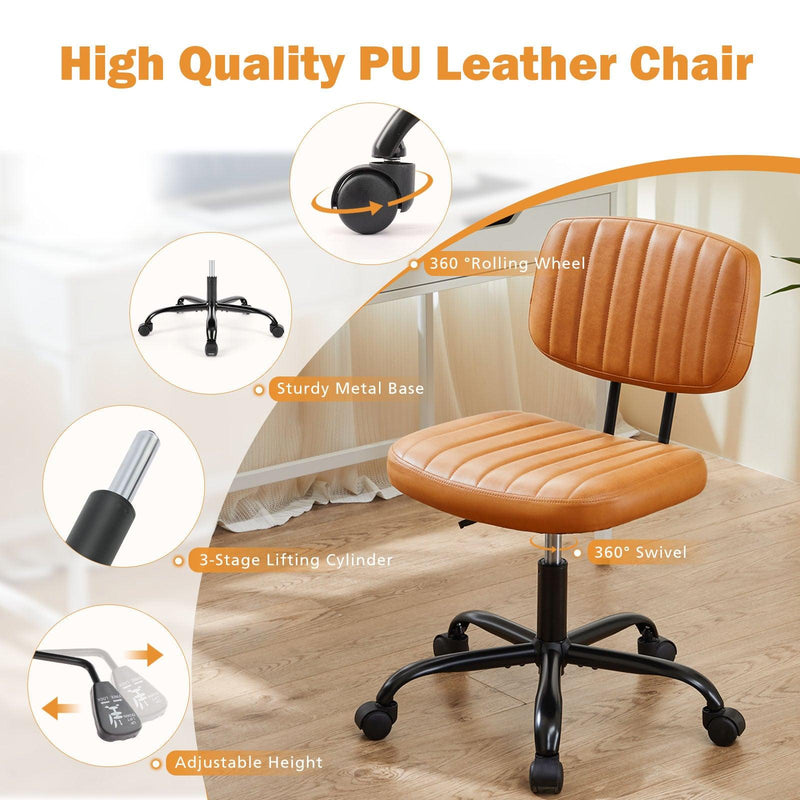 SWEETCRISPY PU Leather Low Back Task Chair Small Home Office Chair with Wheels - Supfirm