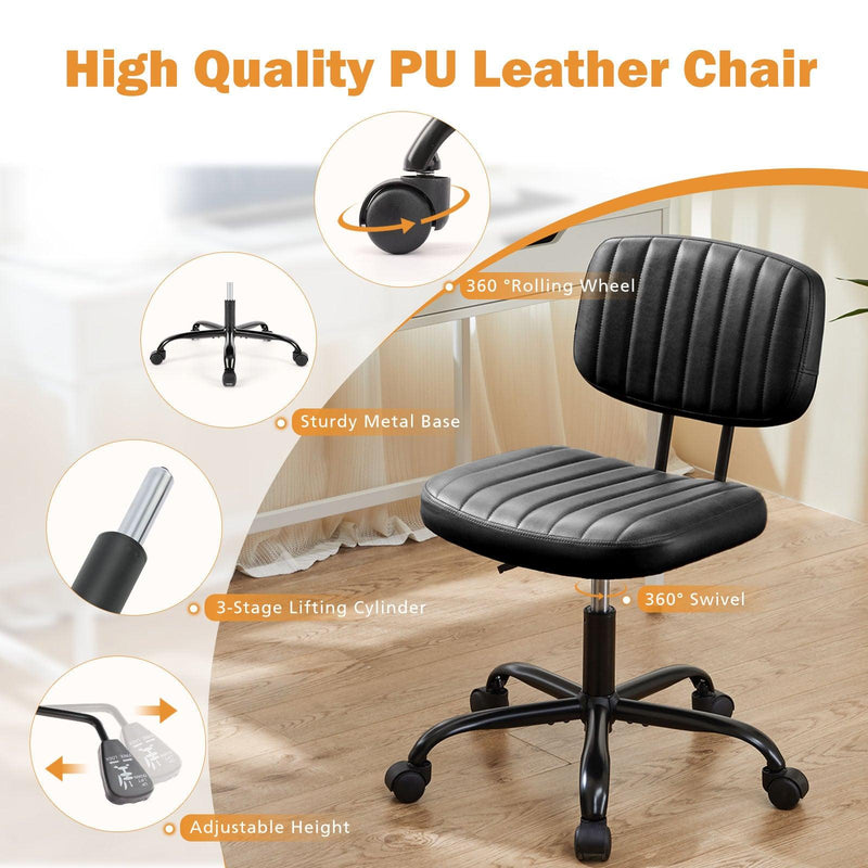 SWEETCRISPY PU Leather Low Back Task Chair Small Home Office Chair with Wheels - Supfirm