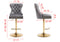 Swivel Bar Stools Seat Chair Set of 2 Modern Adjustable Counter Height Bar Stools, Velvet Upholstered Stool with Tufted High Back & Ring Pull for Kitchen , Chrome Golden Base, Grey - Supfirm