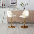 Swivel Bar Stools Seat Chair Set of 2 Modern Adjustable Counter Height Bar Stools, Velvet Upholstered Stool with Tufted High Back & Ring Pull for Kitchen , Chrome Golden Base,Cream - Supfirm