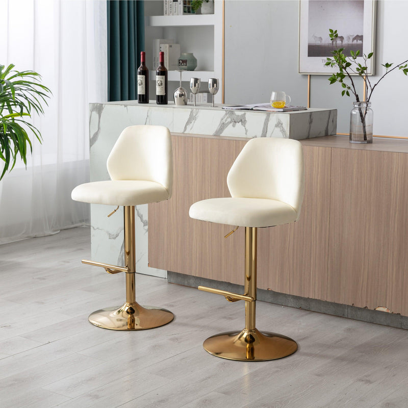 Swivel Bar Stools Seat Chair Set of 2 Modern Adjustable Counter Height Bar Stools, Velvet Upholstered Stool with Tufted High Back & Ring Pull for Kitchen , Chrome Golden Base,Cream - Supfirm