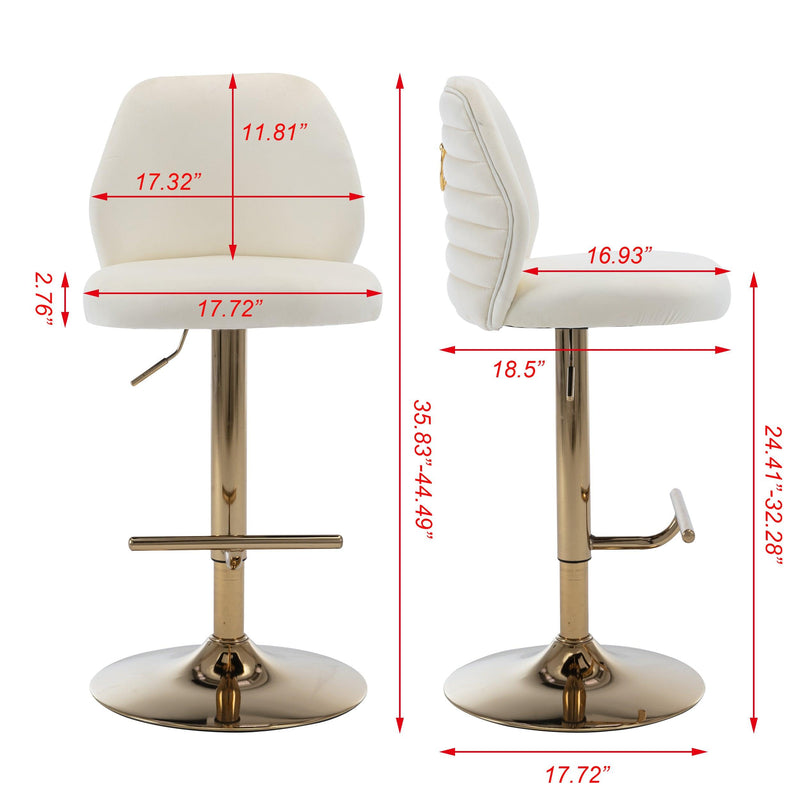 Swivel Bar Stools Seat Chair Set of 2 Modern Adjustable Counter Height Bar Stools, Velvet Upholstered Stool with Tufted High Back & Ring Pull for Kitchen , Chrome Golden Base,Cream - Supfirm