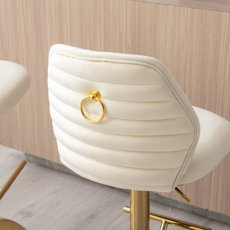 Swivel Bar Stools Seat Chair Set of 2 Modern Adjustable Counter Height Bar Stools, Velvet Upholstered Stool with Tufted High Back & Ring Pull for Kitchen , Chrome Golden Base,Cream - Supfirm
