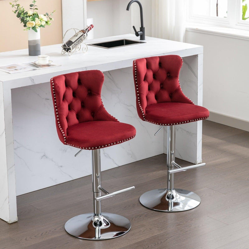 Swivel Velvet Barstools Adjusatble Seat Height from 25-33 Inch, Chrome base Bar Stools with Backs Comfortable Tufted for Home Pub and Kitchen Island, Wine Red,Burgundy,Set of 2,1712WR - Supfirm