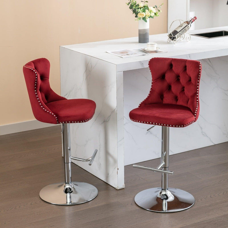 Swivel Velvet Barstools Adjusatble Seat Height from 25-33 Inch, Chrome base Bar Stools with Backs Comfortable Tufted for Home Pub and Kitchen Island, Wine Red,Burgundy,Set of 2,1712WR - Supfirm