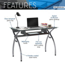 Techni Mobili Contempo Clear Glass Top Computer Desk with Pull Out Keyboard Panel, Clear - Supfirm