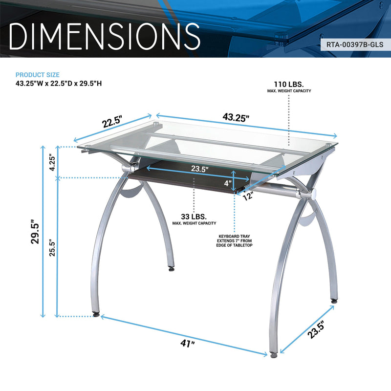 Techni Mobili Contempo Clear Glass Top Computer Desk with Pull Out Keyboard Panel, Clear - Supfirm