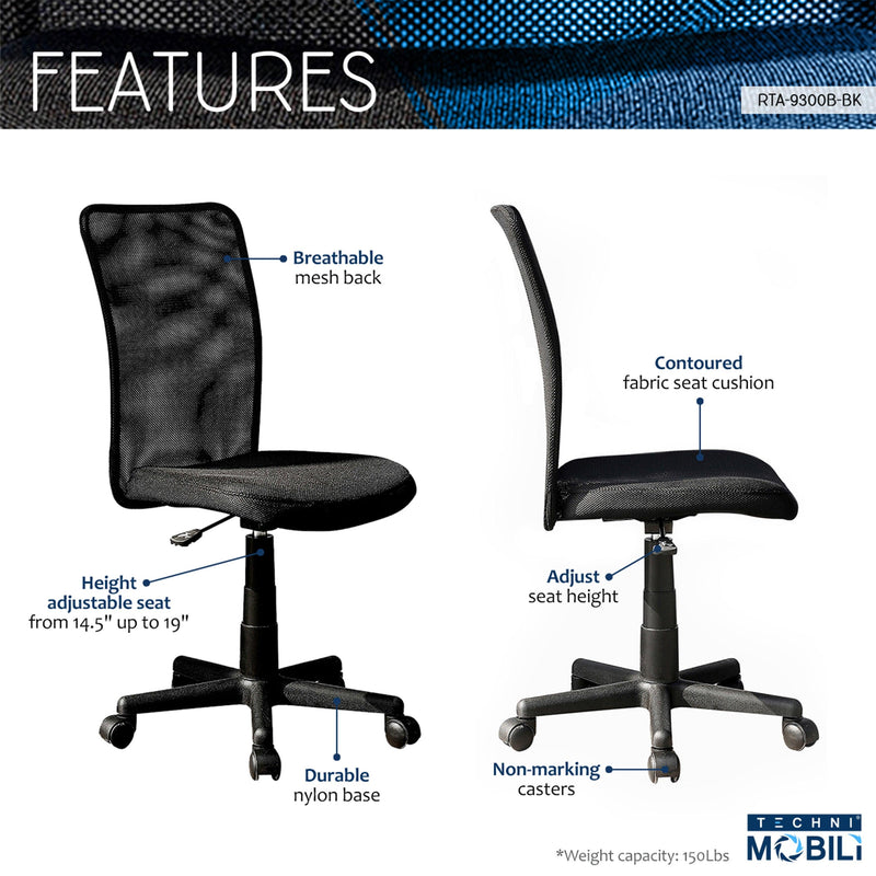 Techni Mobili Mesh Task Office Chair, Black - Supfirm