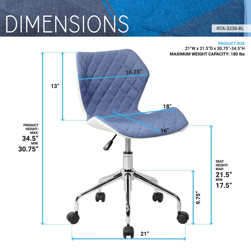 Techni Mobili Modern Height Adjustable Office Task Chair, Blue - Supfirm