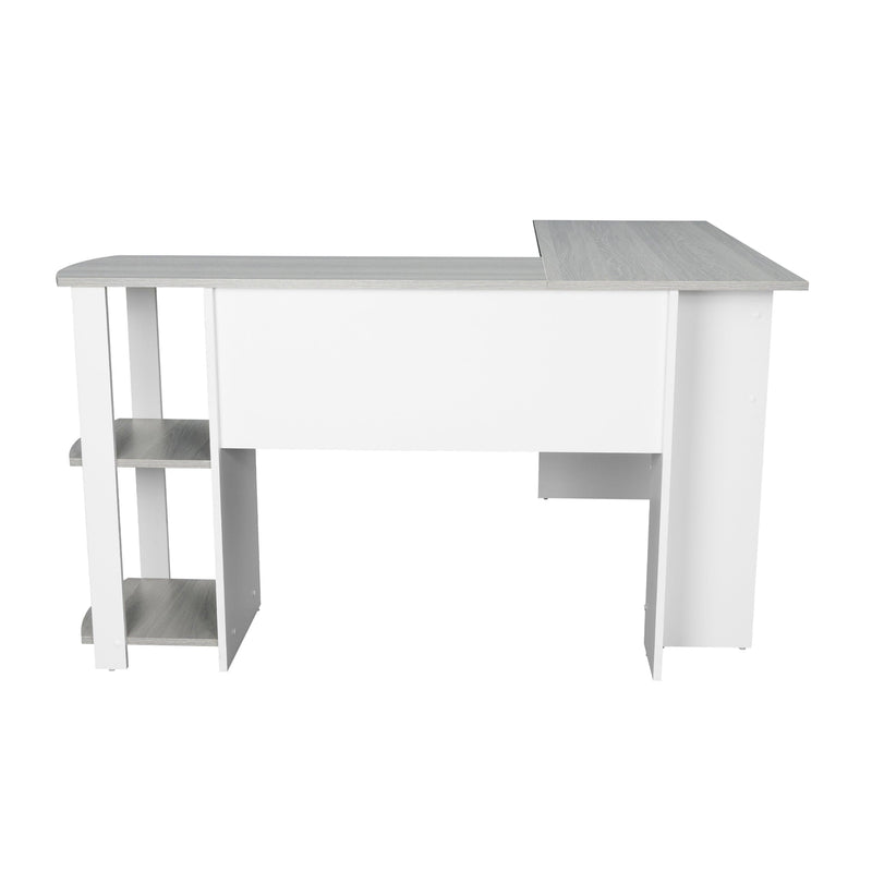 Techni Mobili Modern L-Shaped Desk with Side Shelves, Grey - Supfirm