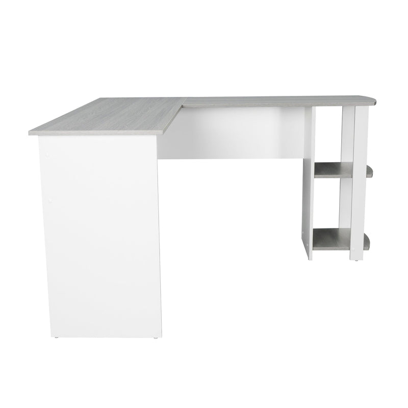 Techni Mobili Modern L-Shaped Desk with Side Shelves, Grey - Supfirm