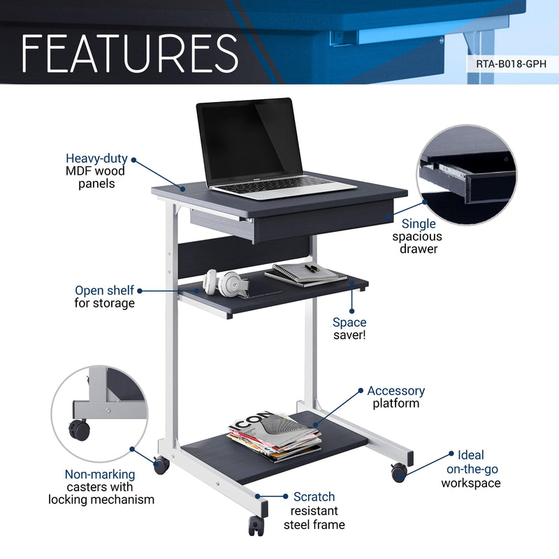 Techni Mobili Rolling Laptop Cart with Storage, Graphite - Supfirm