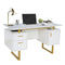 Techni Mobili White and Gold Desk for Office with Drawers & Storage, 51.25 in. W - Supfirm