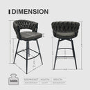 Technical Leather Woven Bar Stool Set of 2,Black legs Barstools No Adjustable Kitchen Island Chairs,360 Swivel Bar Stools Upholstered Counter Stool Arm Chairs with Back Footrest, (Tan) - Supfirm