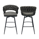 Technical Leather Woven Bar Stool Set of 2,Black legs Barstools No Adjustable Kitchen Island Chairs,360 Swivel Bar Stools Upholstered Counter Stool Arm Chairs with Back Footrest, (Tan) - Supfirm