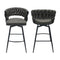 Technical Leather Woven Bar Stool Set of 2,Black legs Barstools No Adjustable Kitchen Island Chairs,360 Swivel Bar Stools Upholstered Counter Stool Arm Chairs with Back Footrest, (Tan) - Supfirm