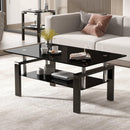 Tempered Black Glass Coffee Table, 2-Layers Tea Table - Supfirm