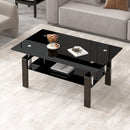 Tempered Black Glass Coffee Table, 2-Layers Tea Table - Supfirm