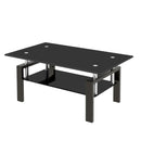 Tempered Black Glass Coffee Table, 2-Layers Tea Table - Supfirm