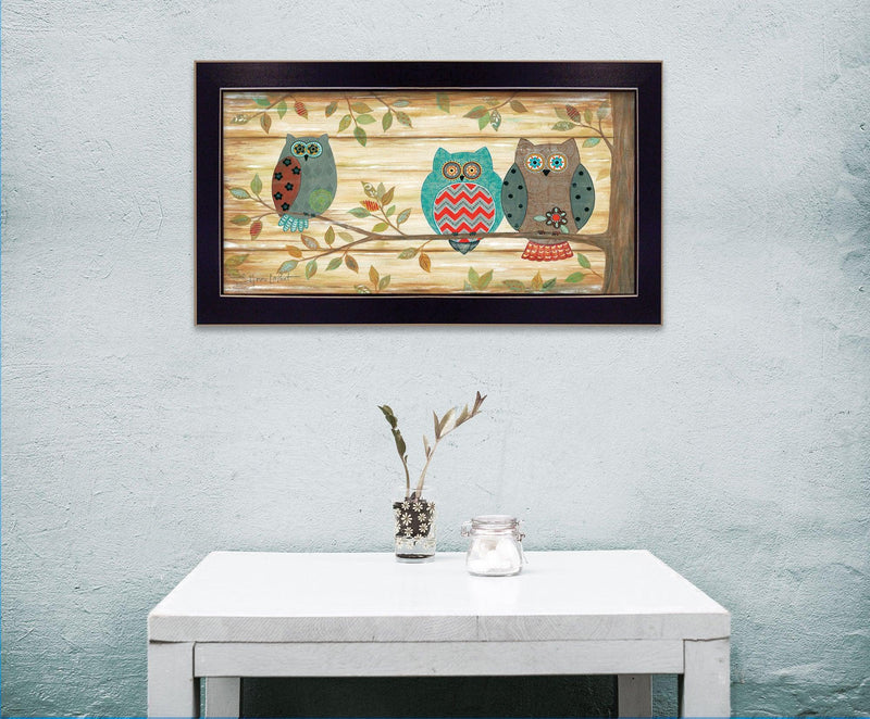 Supfirm "Three Wise Owls" By Annie LaPoint, Printed Wall Art, Ready To Hang Framed Poster, Black Frame - Supfirm