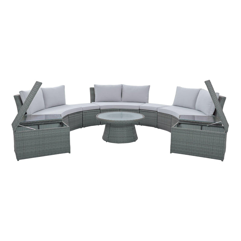 TOPMAX 10-Piece Outdoor Sectional Half Round Patio Rattan Sofa Set, PE Wicker Conversation Furniture Set for Free Combination, Light Gray - Supfirm