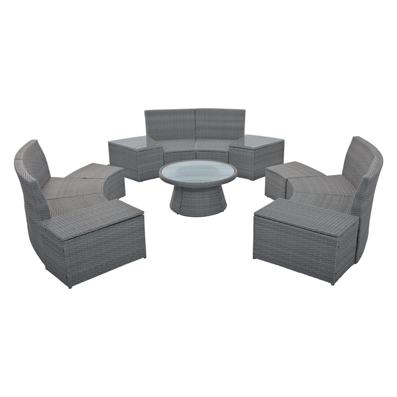 TOPMAX 10-Piece Outdoor Sectional Half Round Patio Rattan Sofa Set, PE Wicker Conversation Furniture Set for Free Combination, Light Gray - Supfirm