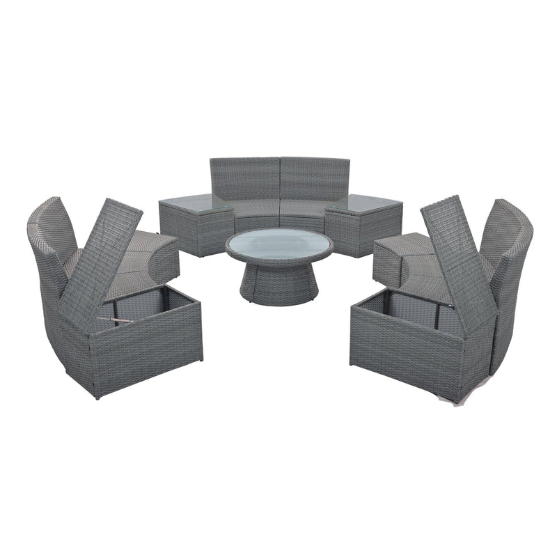 TOPMAX 10-Piece Outdoor Sectional Half Round Patio Rattan Sofa Set, PE Wicker Conversation Furniture Set for Free Combination, Light Gray - Supfirm